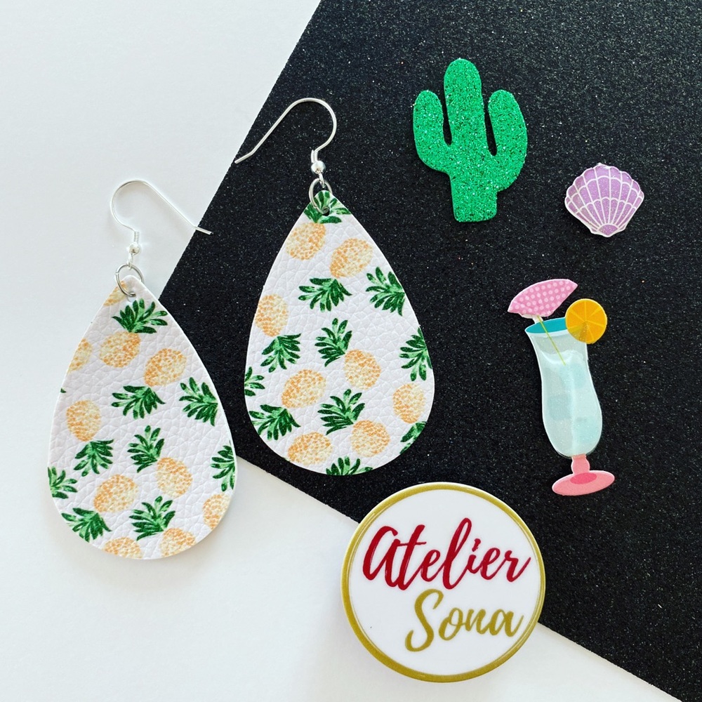 Summer Pineapple Tear Drop Earrings - White - Picture 1 of 2